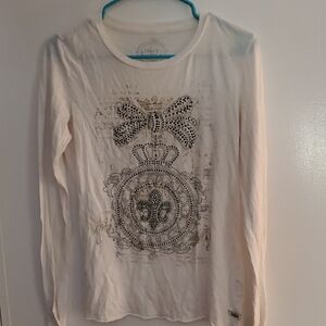 Chic Cream Long Sleeve Top with Embellished Design